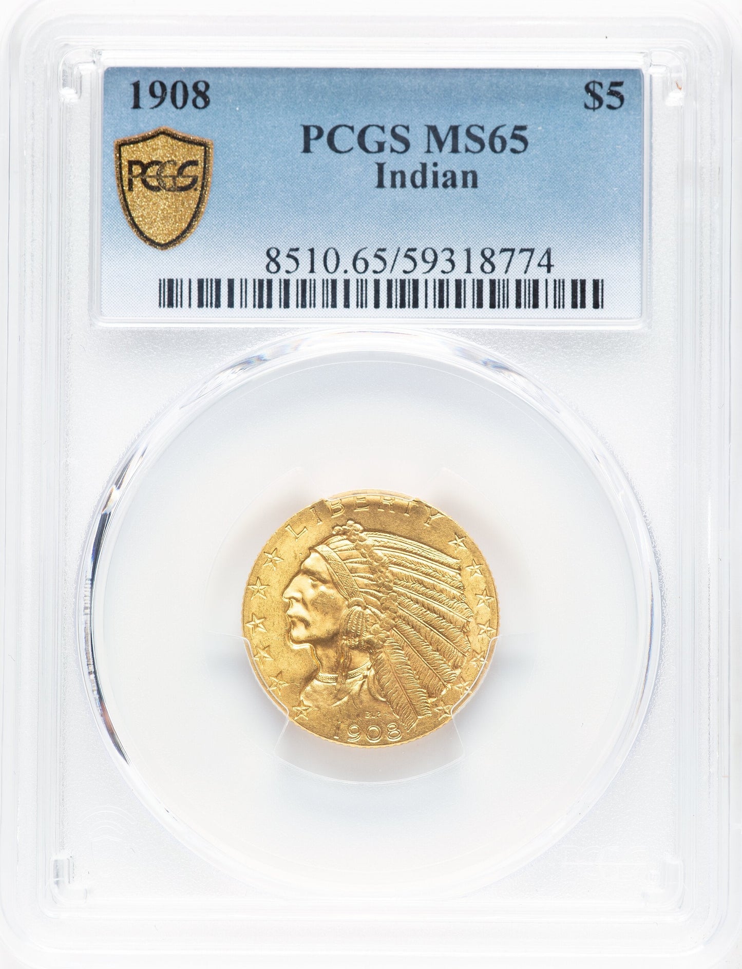 1908 $5 Indian Indian Half Eagle PCGS MS65