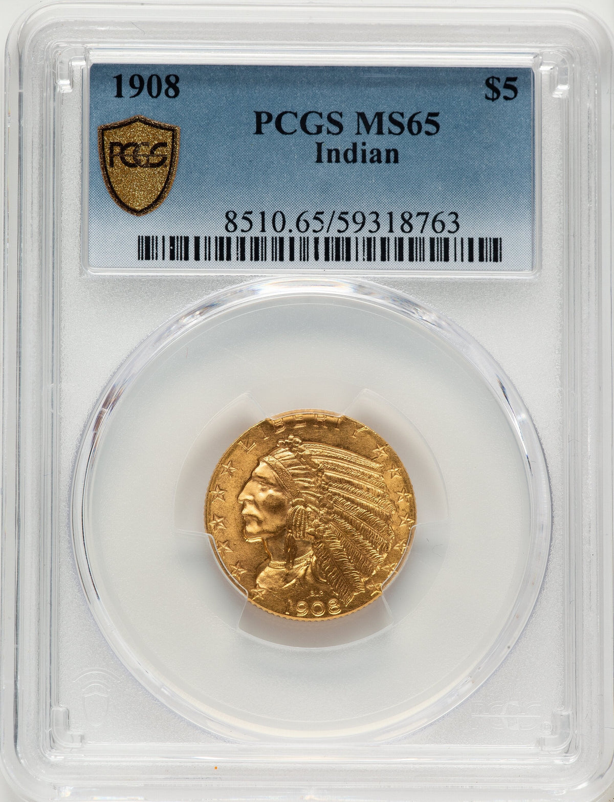 1908 $5 Indian Indian Half Eagle PCGS MS65