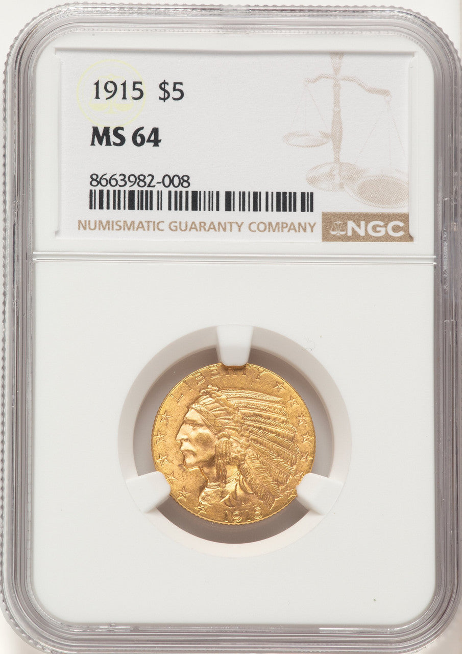1915 $5 Indian Half Eagle NGC MS64