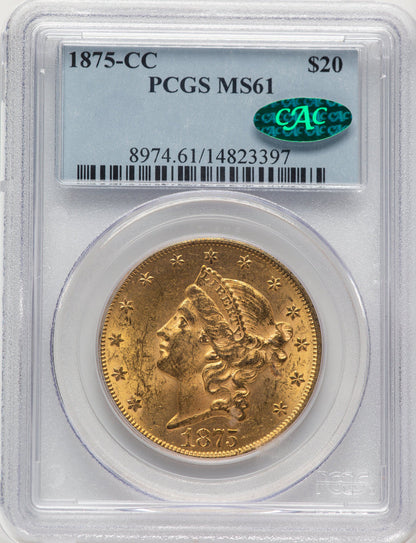 1875-CC $20 CAC Liberty Double Eagle PCGS MS61
