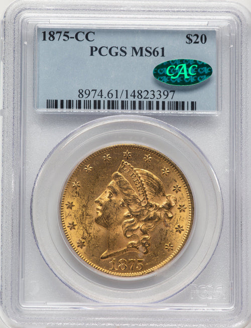 1875-CC $20 CAC Liberty Double Eagle PCGS MS61