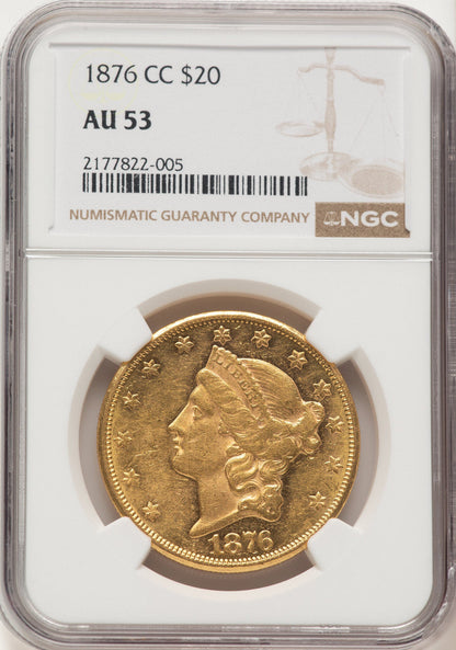 1876-CC $20 Liberty Double Eagle NGC AU53