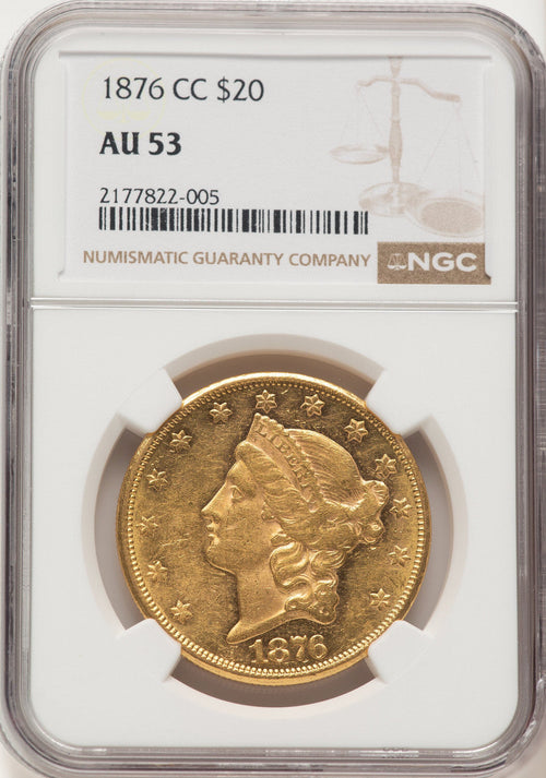 1876-CC $20 Liberty Double Eagle NGC AU53