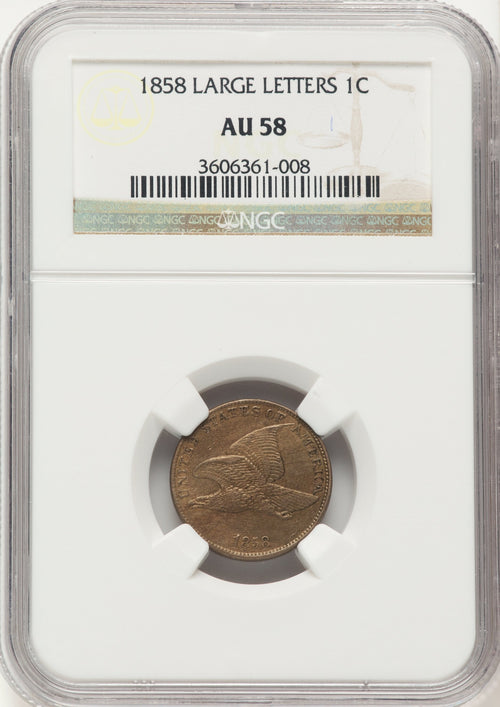 1858 1C Large Letters Flying Eagle Cent NGC AU58