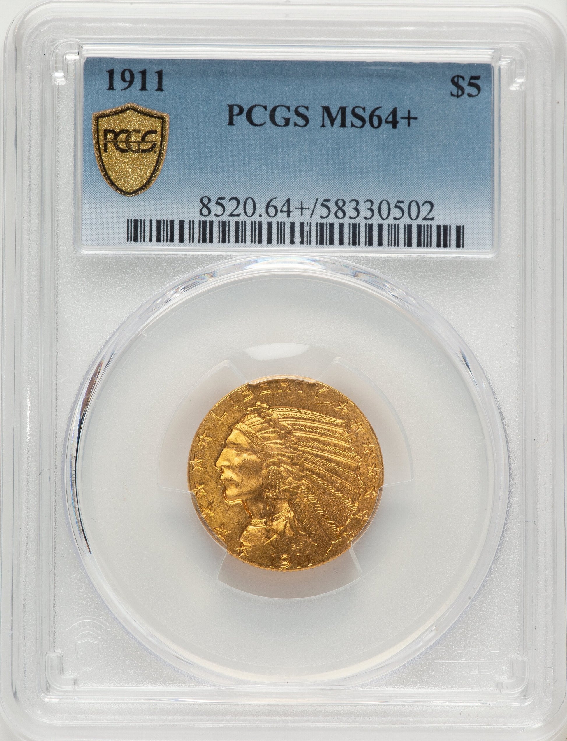 1911 $5 Indian Half Eagle PCGS MS64+