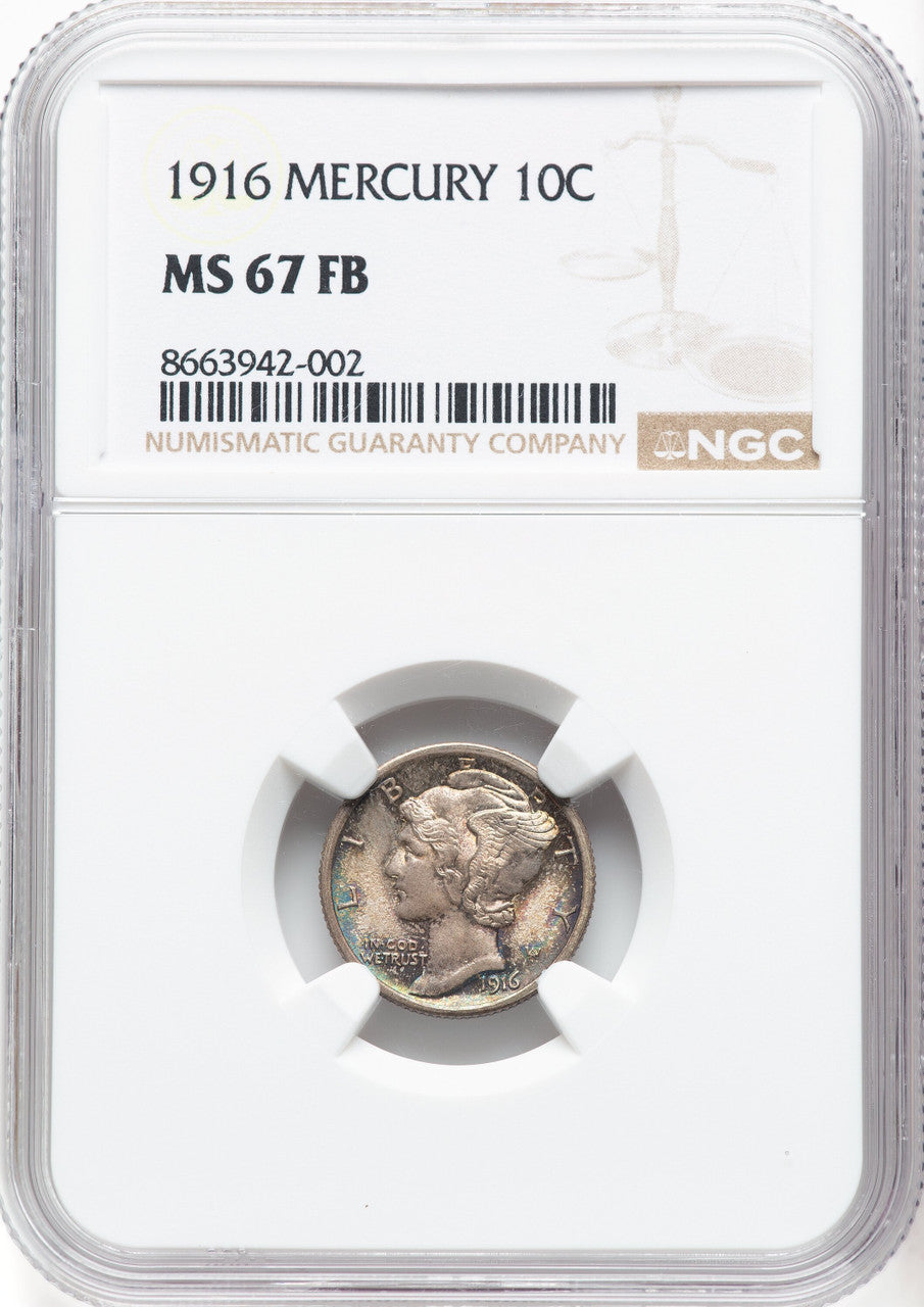 1916 10C Mercury FB Mercury Dime NGC MS67