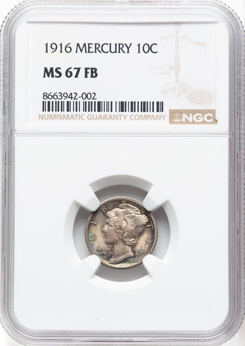 1916 10C Mercury FB Mercury Dime NGC MS67