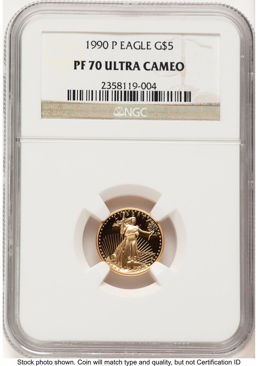 1990-P Proof Gold Eagle 1/10 oz Brown Label NGC PF70