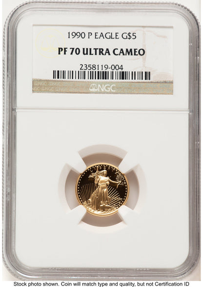 1990-P Proof Gold Eagle 1/10 oz Brown Label NGC PF70