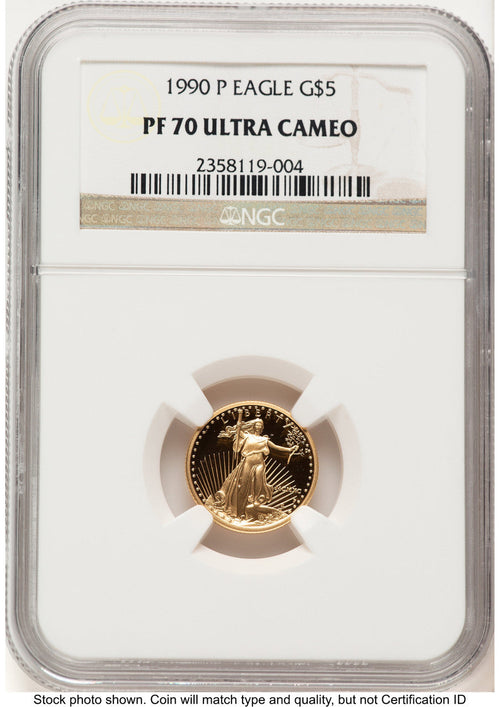 1990-P Proof Gold Eagle 1/10 oz Brown Label NGC PF70
