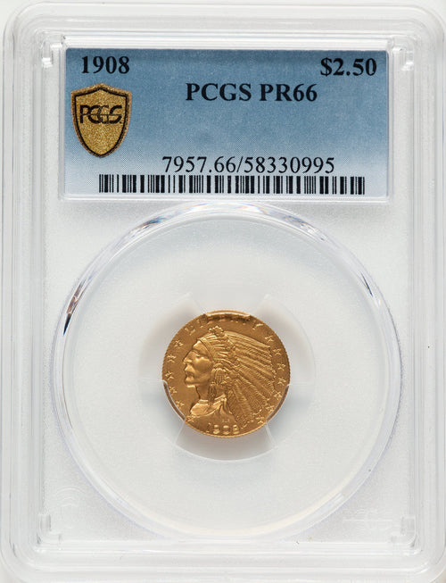 1908 $2.50 Proof Indian Quarter Eagle PCGS PR66