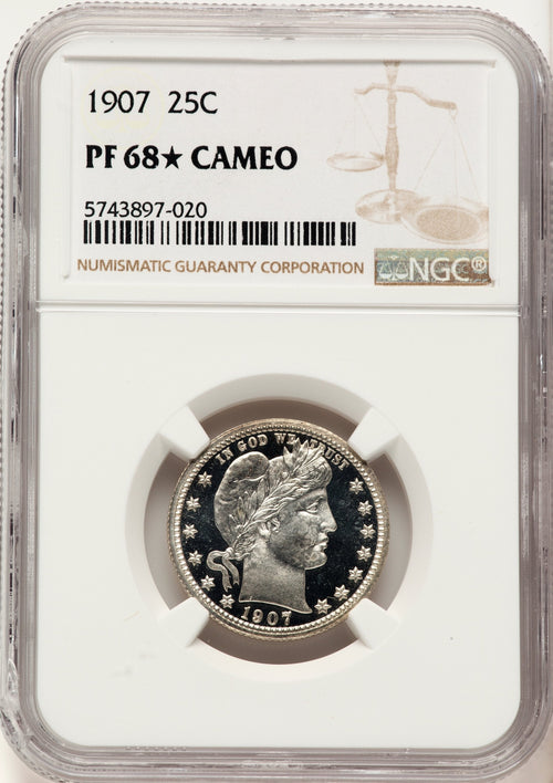 1907 25C CA Proof Barber Quarter NGC PR68