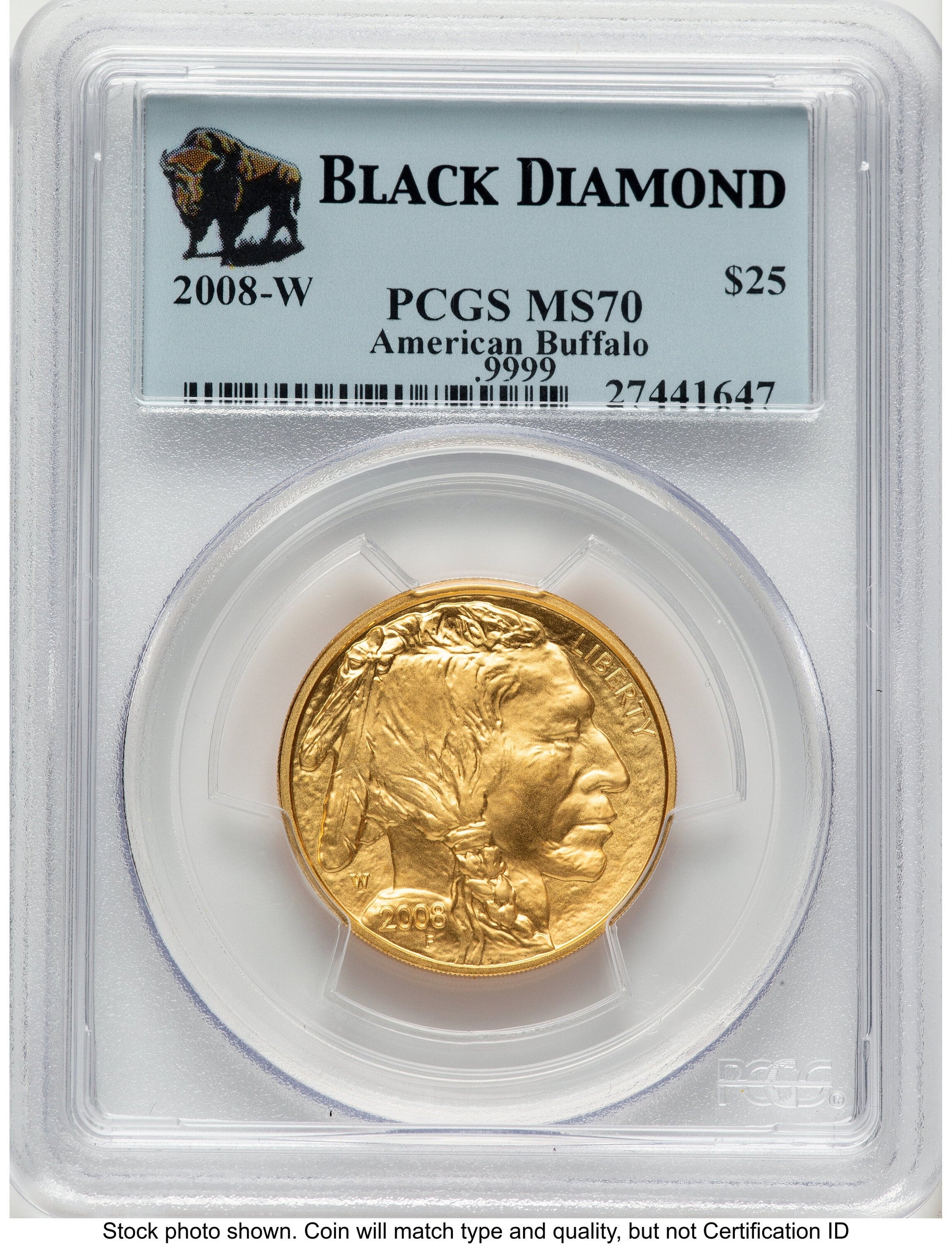 2008-W Burnished Gold Buffalo 1/2 oz Black Diamond Bison Label PCGS MS70