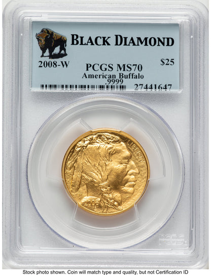 2008-W Burnished Gold Buffalo 1/2 oz Black Diamond Bison Label PCGS MS70