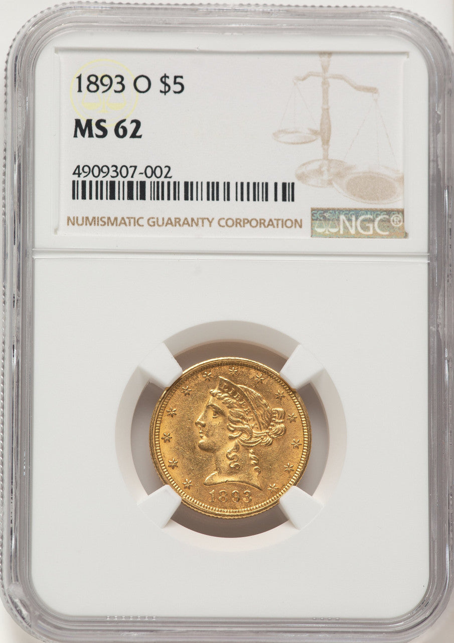 1893-O $5 Liberty Half Eagle NGC MS62