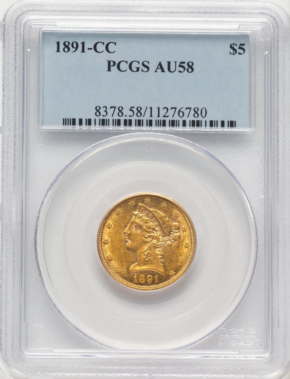 1891-CC $5 Liberty Half Eagle PCGS AU58 (784517025)