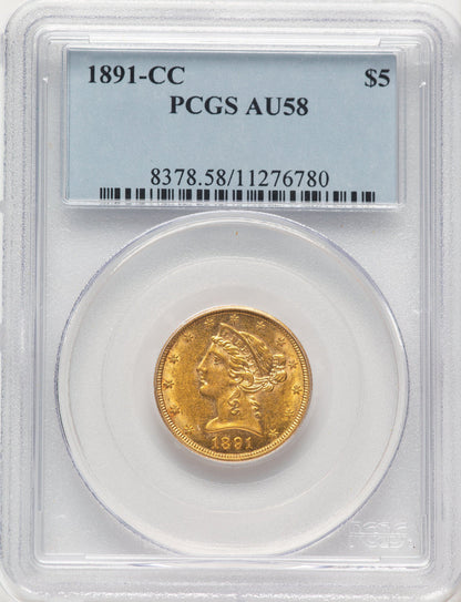 1891-CC $5 Liberty Half Eagle PCGS AU58 (784517025)