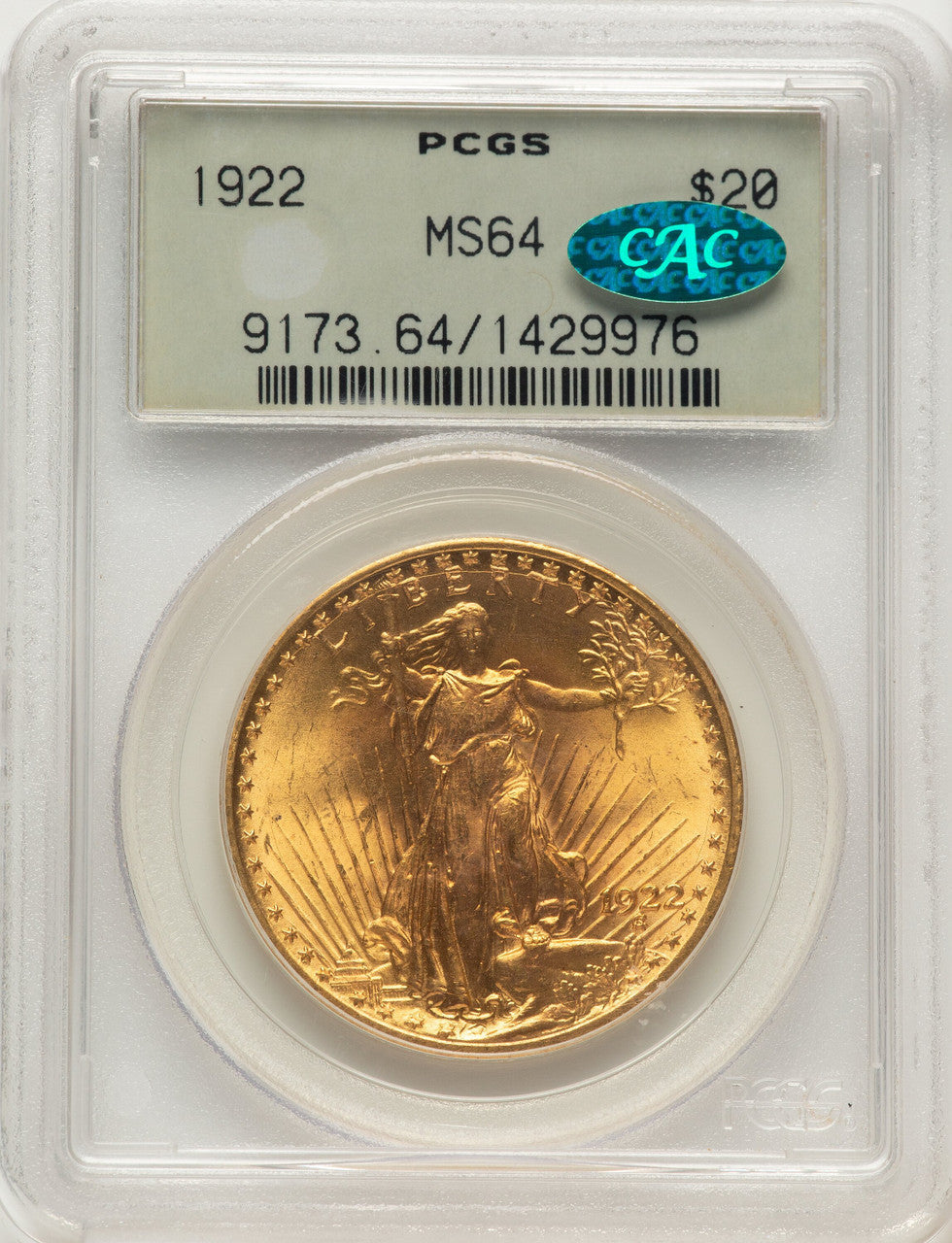 1922 $20 CAC Saint-Gaudens Double Eagle PCGS MS64