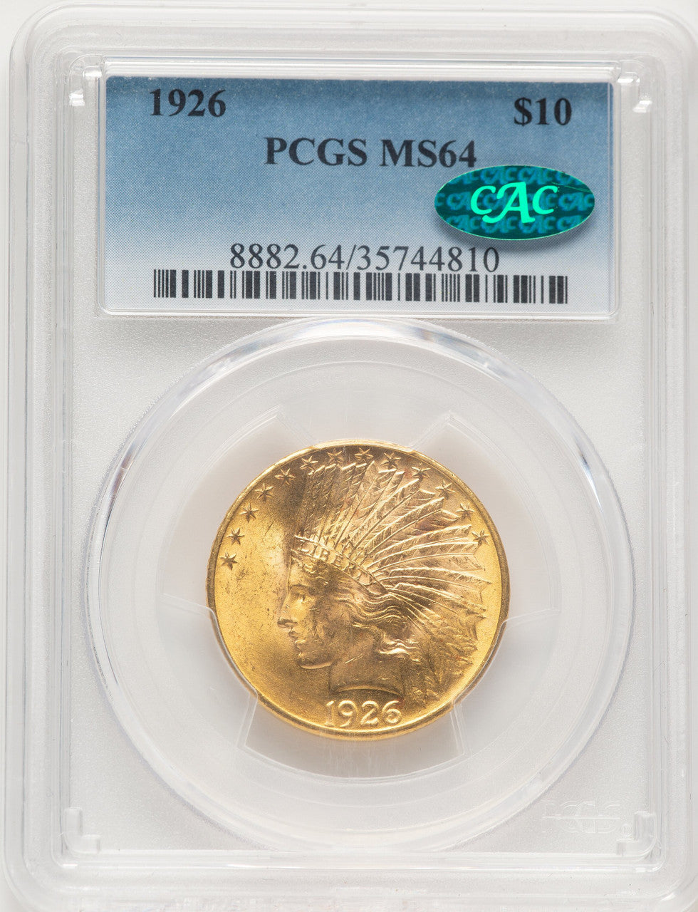 1926 $10 CAC Indian Eagle PCGS MS64