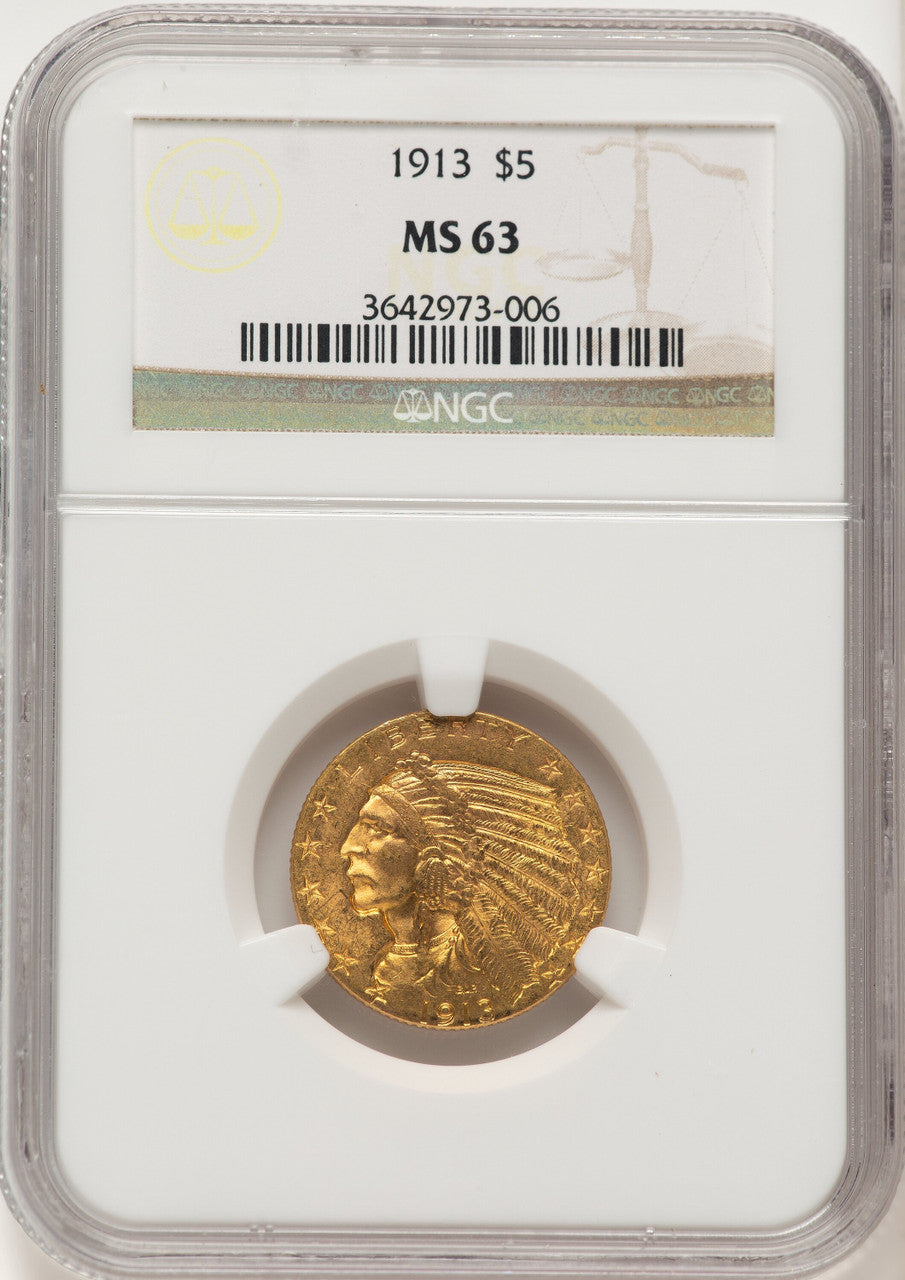 1913 $5 Indian Half Eagle NGC MS63 (784533022)
