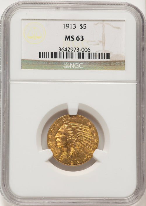 1913 $5 Indian Half Eagle NGC MS63 (784533022)