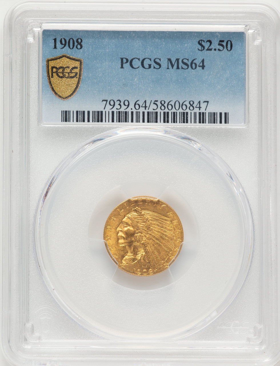 1908 $2.50 Indian Quarter Eagle PCGS MS64