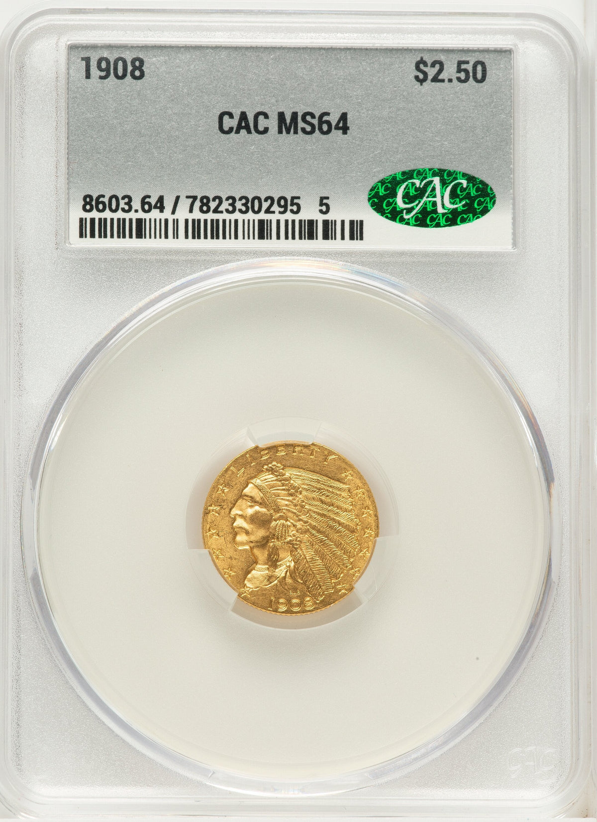 1908 $2.50 CACG Plus Indian Quarter Eagle CACG MS64+