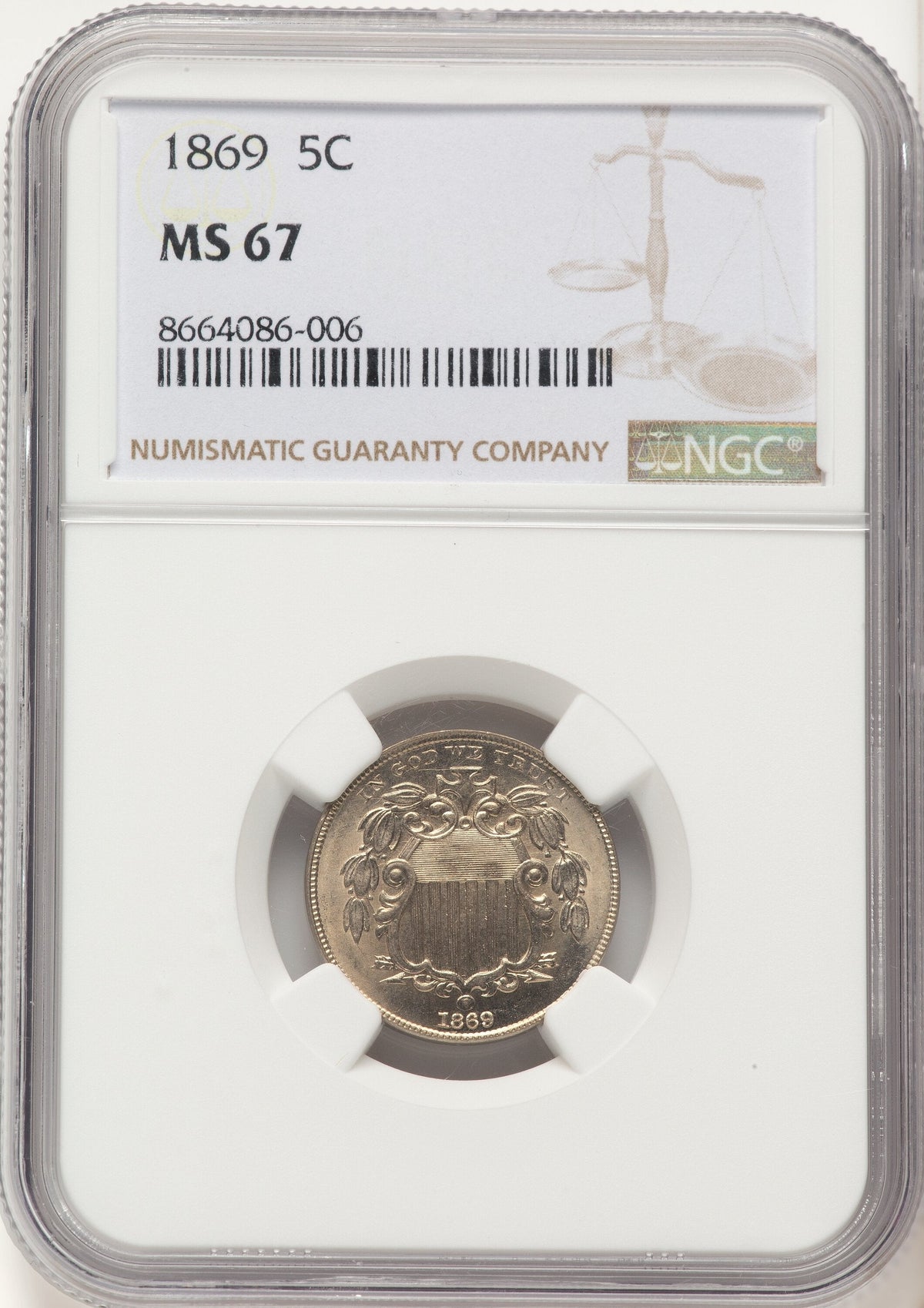 1869 5C Shield Nickel NGC MS67