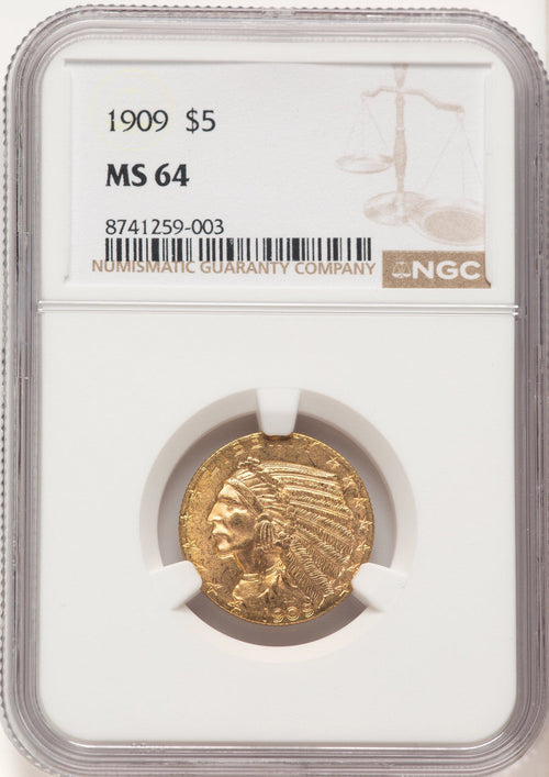 1909 $5 Indian Half Eagle NGC MS64