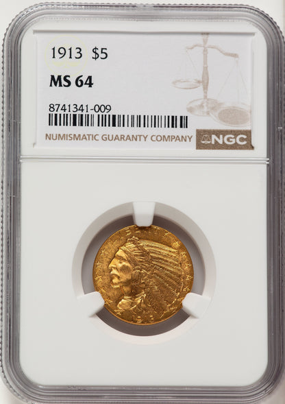 1913 $5 Indian Half Eagle NGC MS64