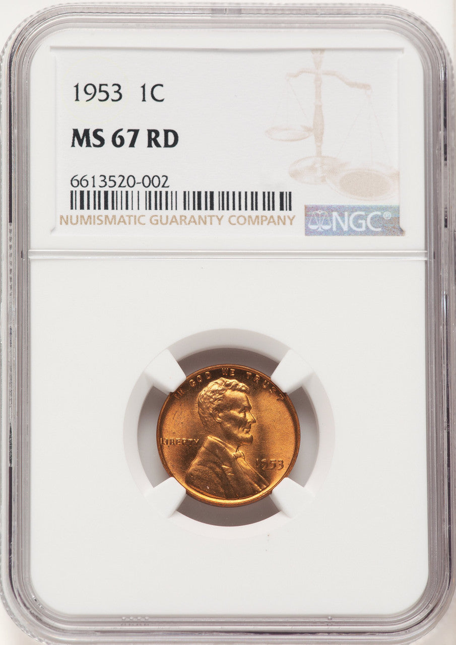 1953 1C RD Lincoln Cent NGC MS67