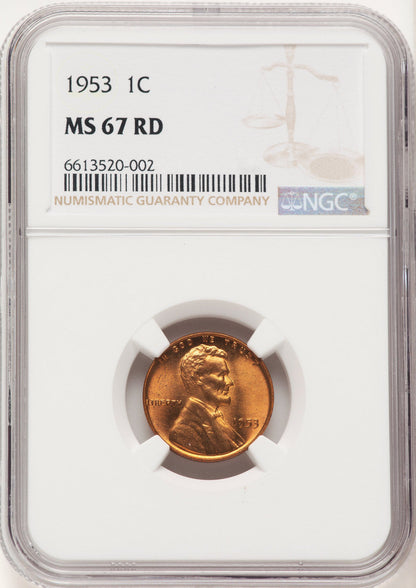1953 1C RD Lincoln Cent NGC MS67