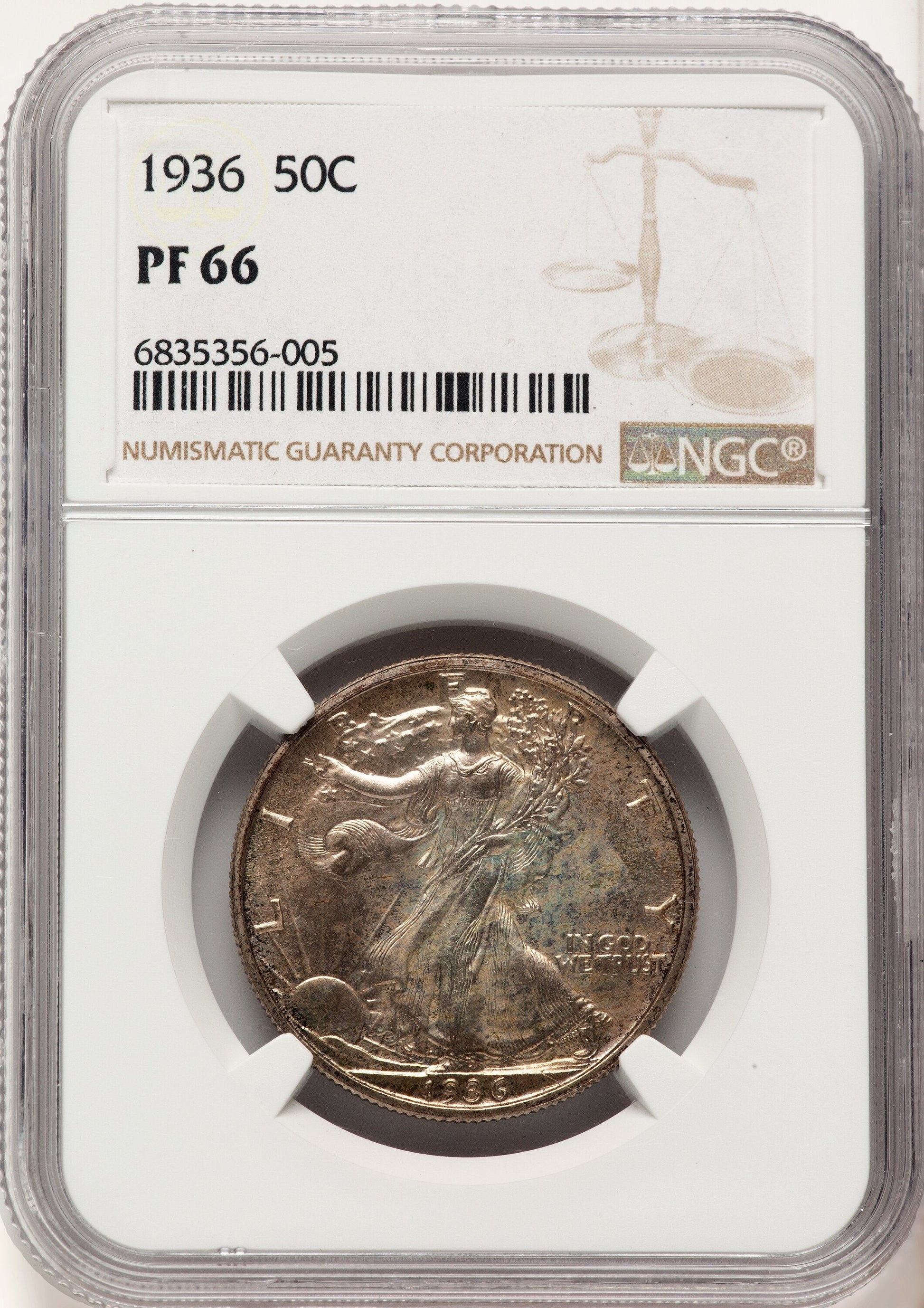 1936 50C Proof Walking Liberty Half Dollar NGC PR66