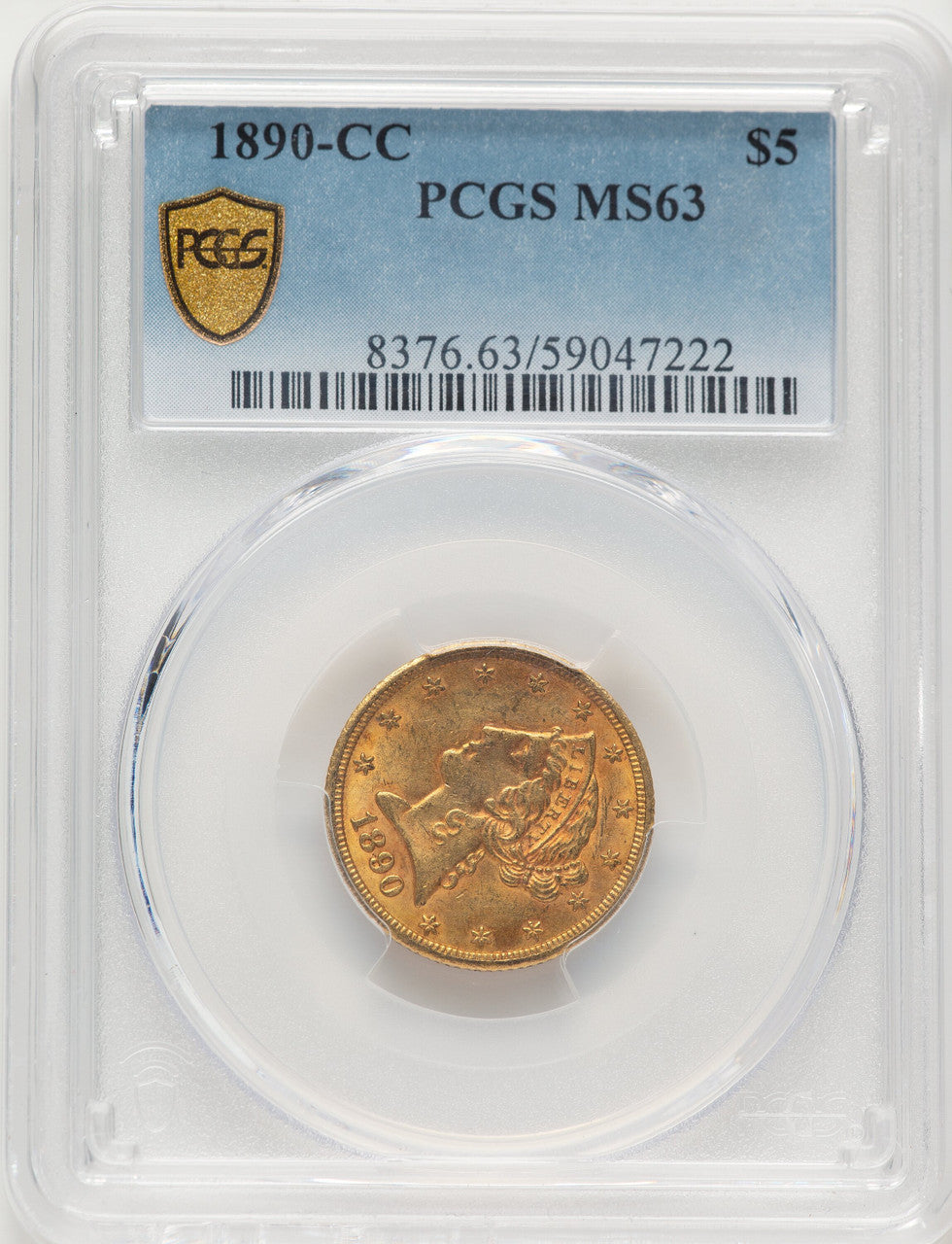 1890-CC $5 Liberty Half Eagle PCGS MS63