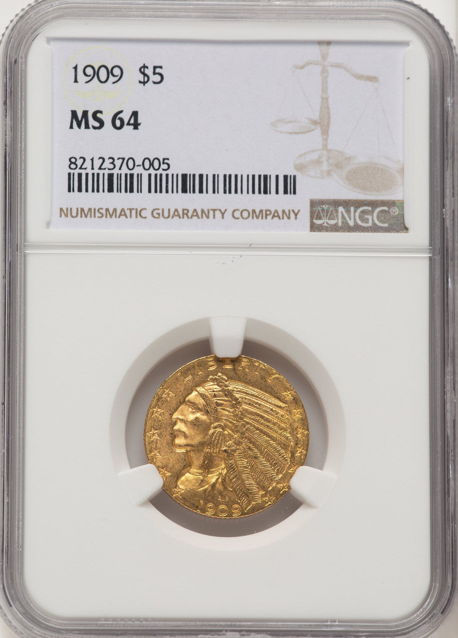 1909 $5 Indian Half Eagle NGC MS64