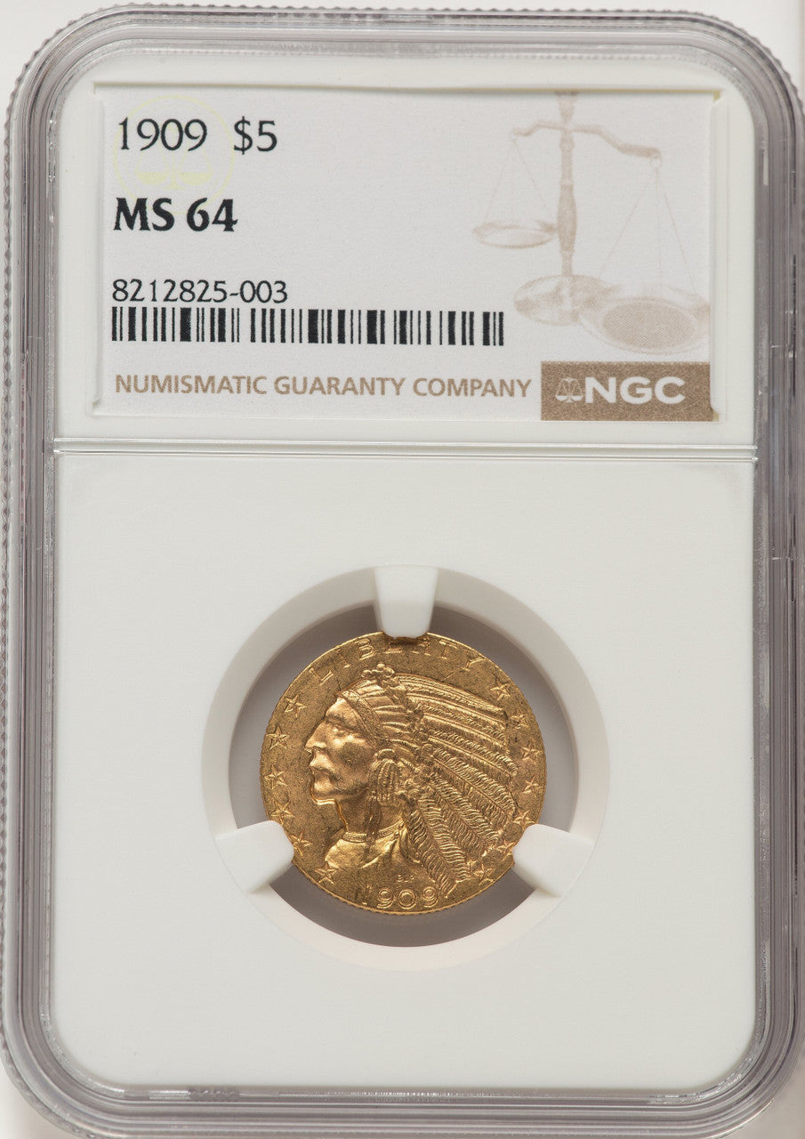 1909 $5 Indian Half Eagle NGC MS64