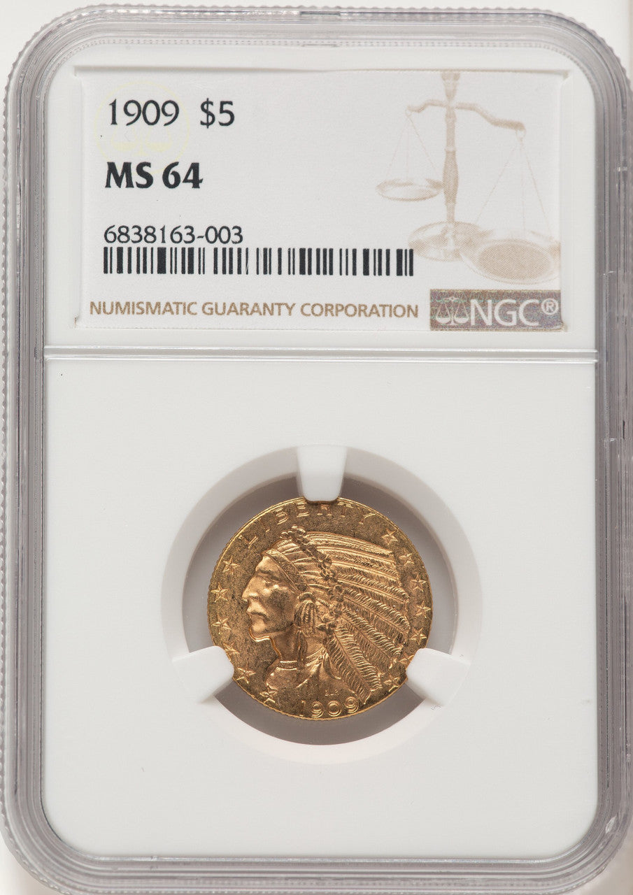 1909 $5 Indian Half Eagle NGC MS64