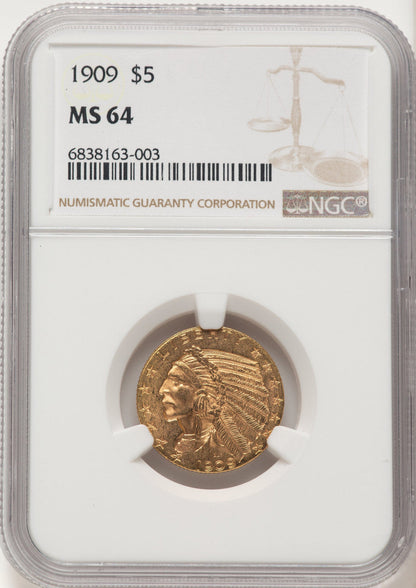 1909 $5 Indian Half Eagle NGC MS64