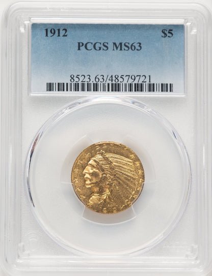 1912 $5 Indian Half Eagle PCGS MS63