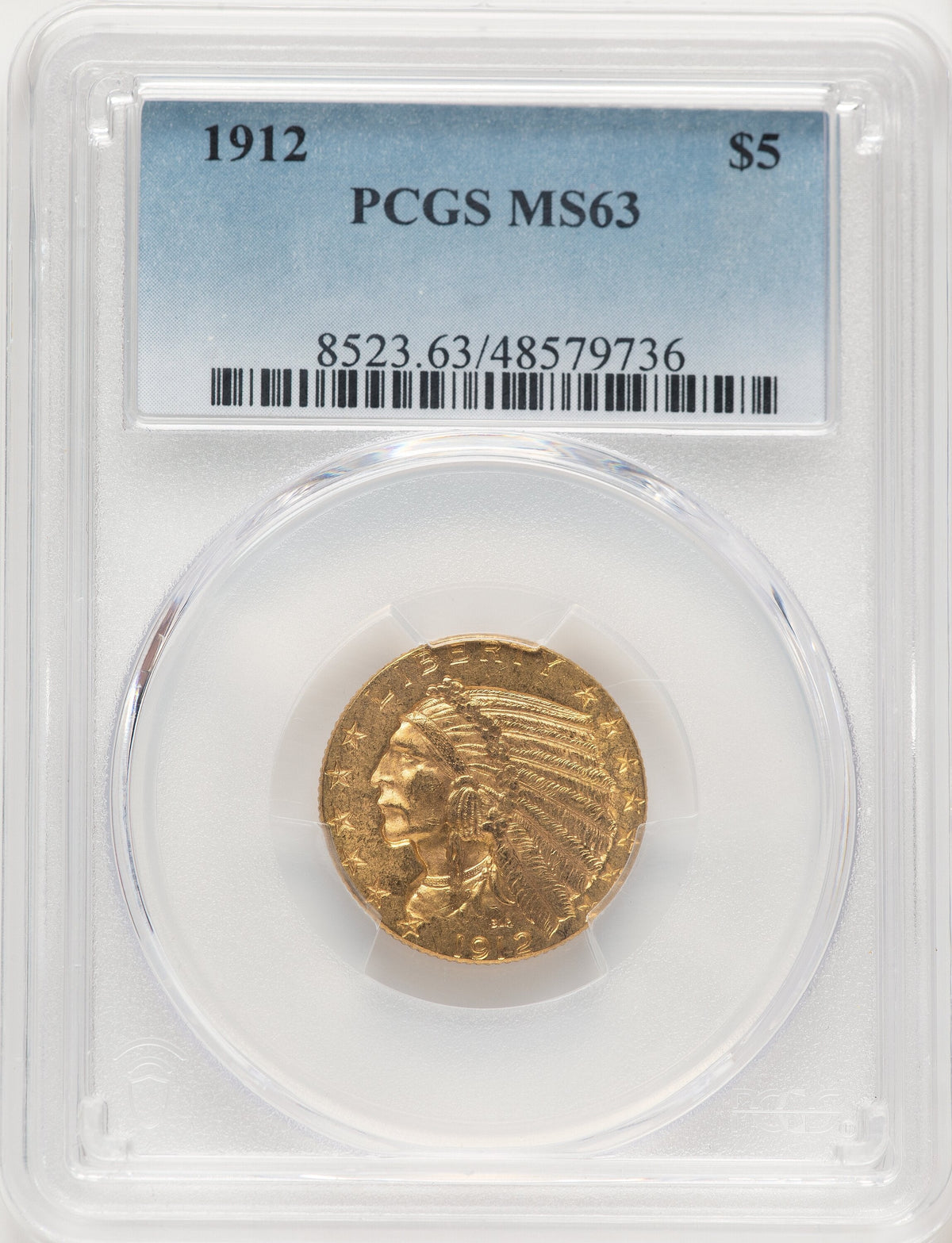1912 $5 Indian Half Eagle PCGS MS63