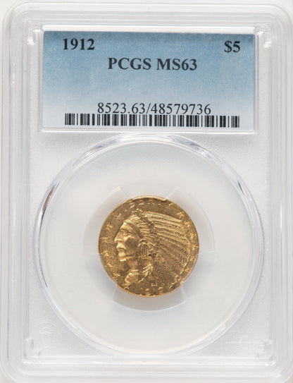 1912 $5 Indian Half Eagle PCGS MS63