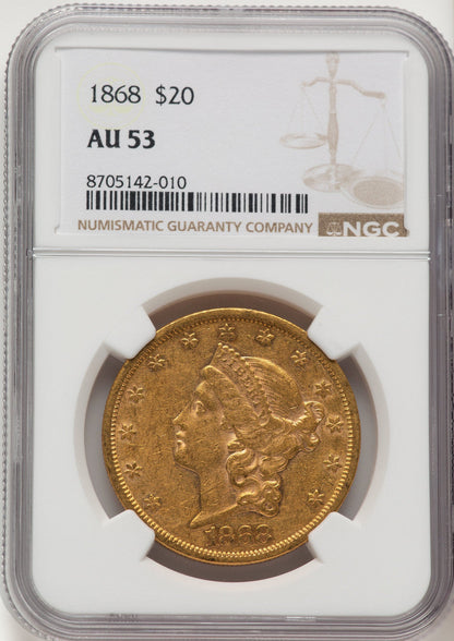 1868 $20 Liberty Double Eagle NGC AU53
