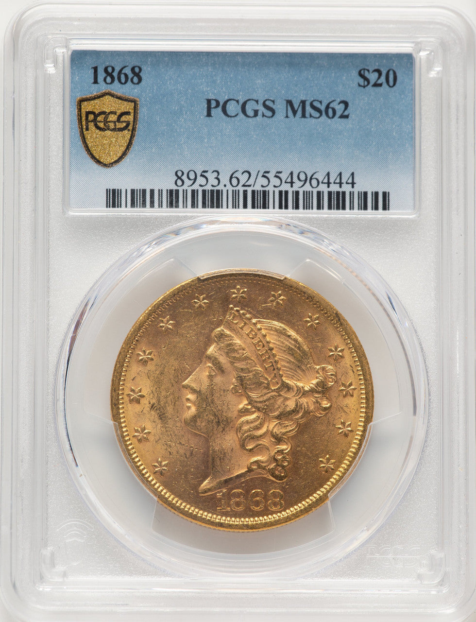 1868 $20 Liberty Double Eagle PCGS MS62