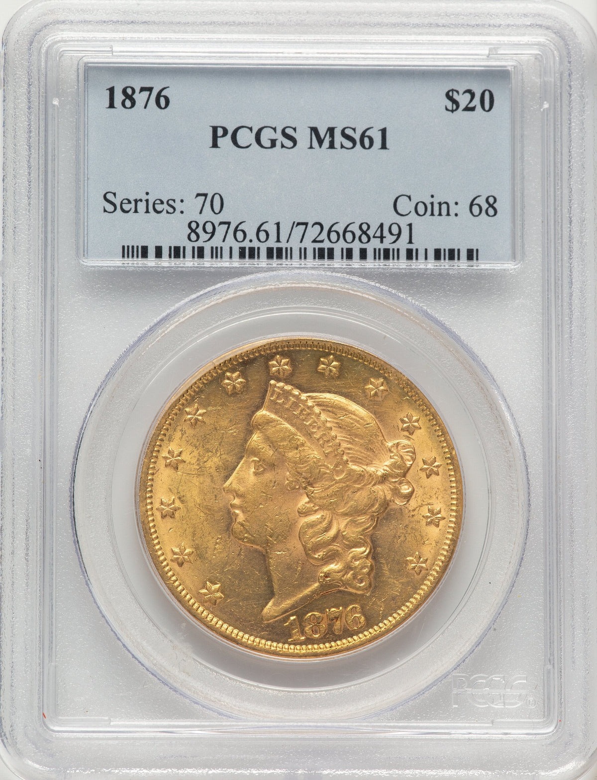 1876 $20 Liberty Double Eagle PCGS MS61