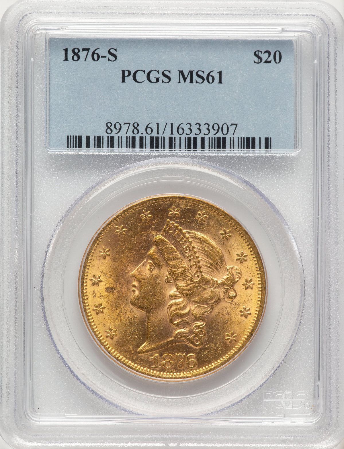 1876-S $20 Liberty Double Eagle PCGS MS61