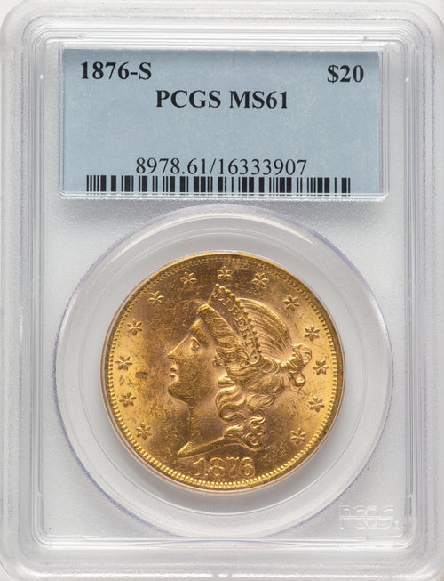 1876-S $20 Liberty Double Eagle PCGS MS61