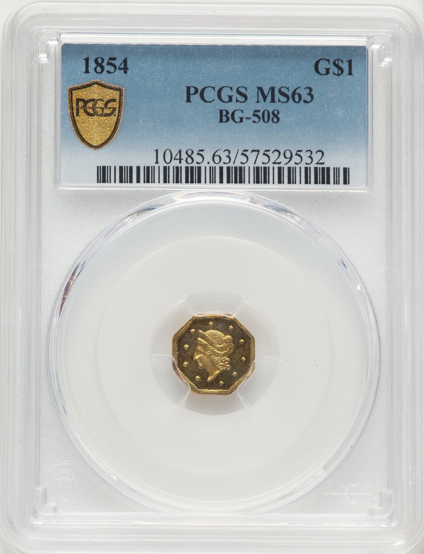 1854 $1 BG-508 California Fractional Gold PCGS MS63