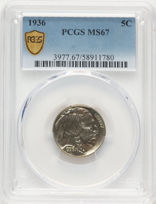 1936 5C Buffalo Nickel PCGS MS67