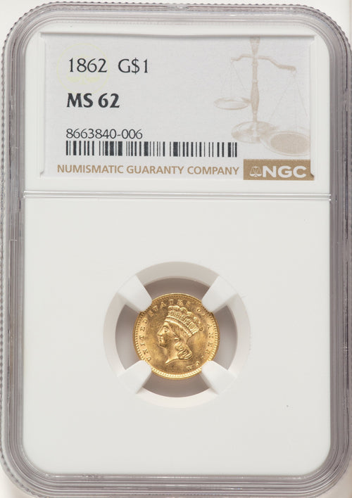 1862 G$1 Gold Dollar NGC MS62