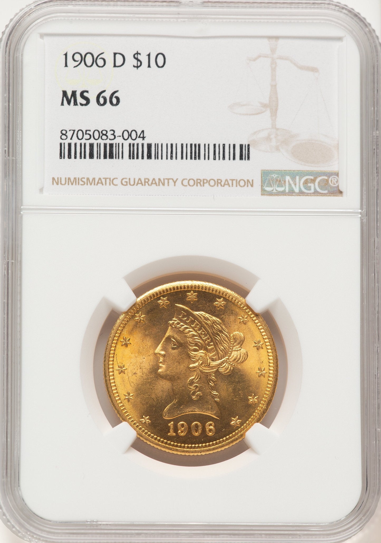 1906-D $10 Liberty Eagle NGC MS66